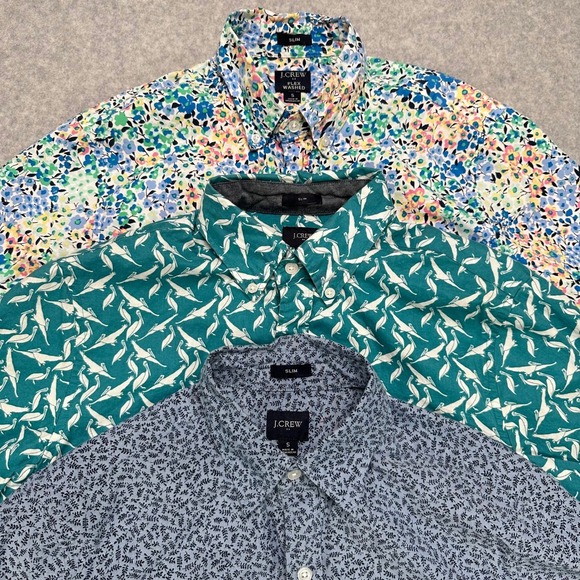 J.Crew Other - J.Crew‎ Mens Slim Fit Short Sleeve Button Down Shirts Lot of 3 Floral Bird Leaf